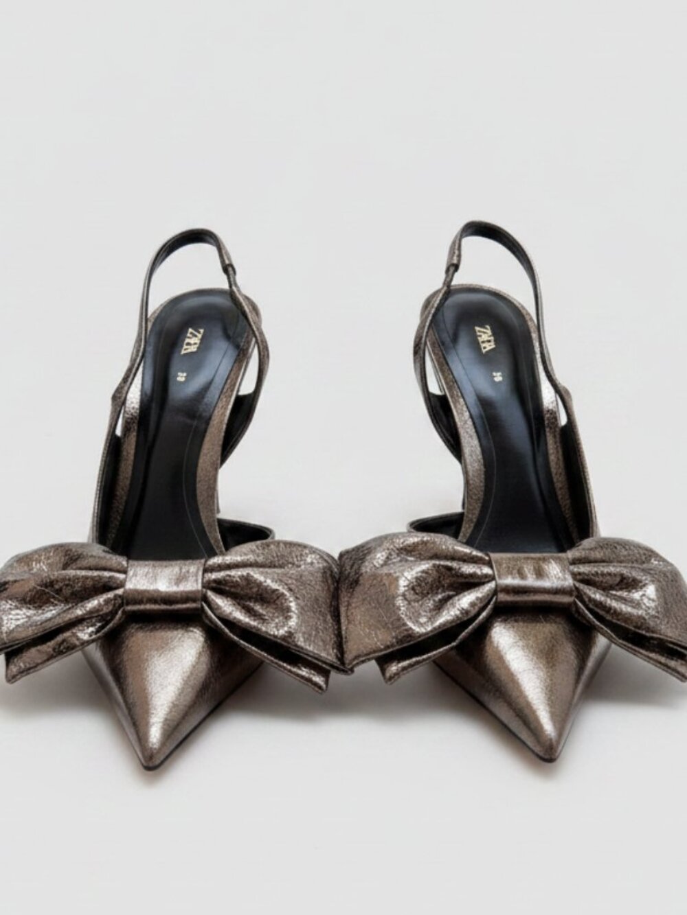 Zara Metallic Bow Slingback Heels NWOT Size 38 | Women's Pointed-Toe Pumps